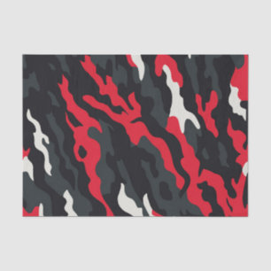 Papel De Seda Padrão Camuflado Camufla Preto Vermelho Branco Cin