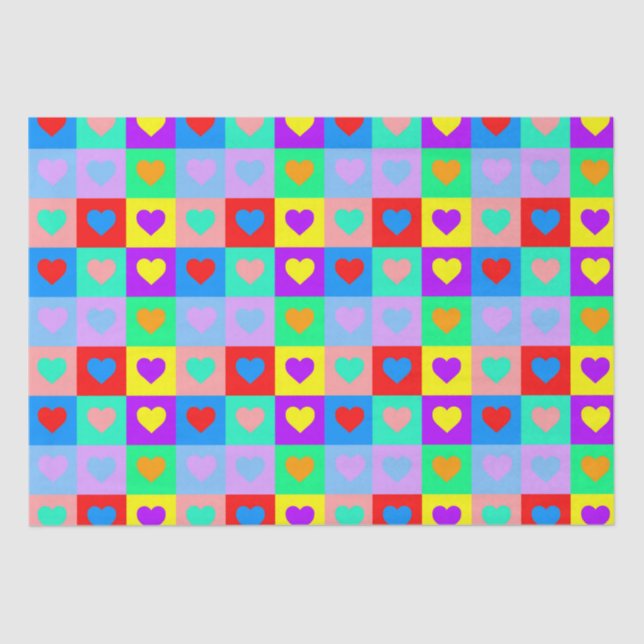 Papel De Seda Padrão Cardíaco Colorido da Pop Romântica (Frente )