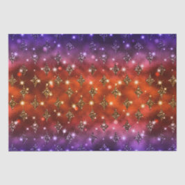 Papel De Seda Padrão Celestial com Brilho em Ombre Roxo e Laranj
