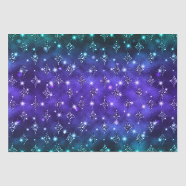 Papel De Seda Padrão Celestial com Glitter Ombre Roxo e Turquesa (Frente )