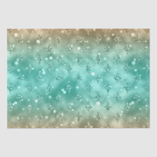Papel De Seda Padrão Celestial com Glitter Ombré Verde e Dourado (Frente )