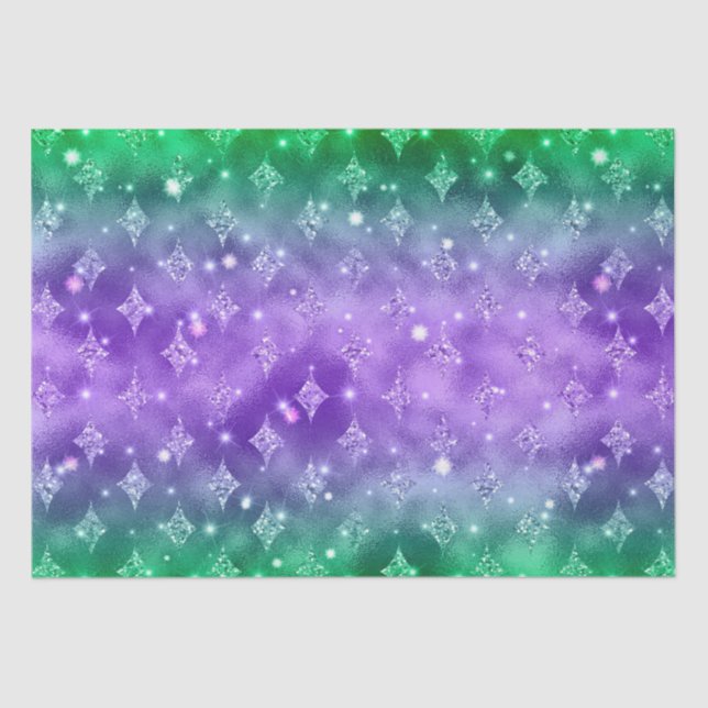 Papel De Seda Padrão Celestial de Brilho Roxo e Verde (Frente )