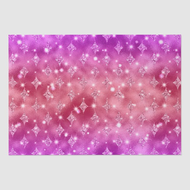 Papel De Seda Padrão Celestial de Estrela com Brilho Ombre Rosa  (Frente )