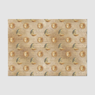 Papel De Seda Padrão Celestial do Sol & Lua Estrela Dourada Noit
