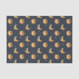 Papel De Seda Padrão Celestial do Sol & Lua Estrela Dourada Notu