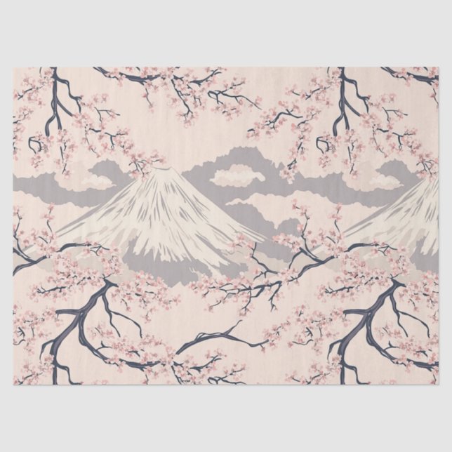 Papel De Seda Padrão Cênico do Monte Fuji Cerejeira Rosa Suave S (Frente )