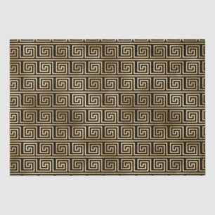 Papel De Seda Padrão-chave grego preto e Dourado