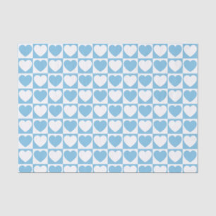 Papel De Seda Padrão Checkered Azul e Branco Claro com Coraçõ