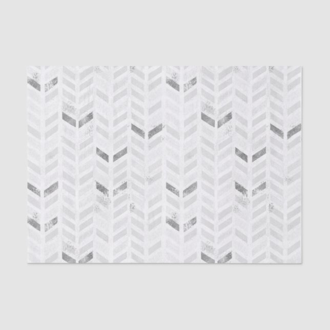 Papel De Seda Padrão Chevron Pintado de Cinzas Brancas Elegantes (Frente )