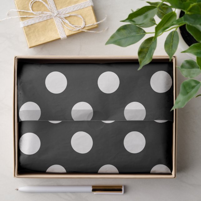 Papel De Seda Padrão Chic Moderno de Grandes Bolinhas Preto e Ba (Presente)