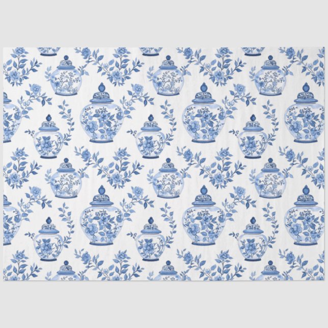 Papel De Seda Padrão Chinoiserie Azul (Frente )