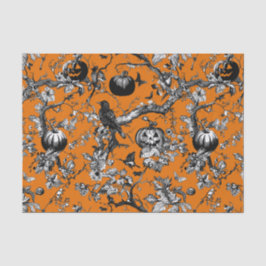 Papel De Seda Padrão Chinoiserie Halloween Crow &Jack-O-Lanterna
