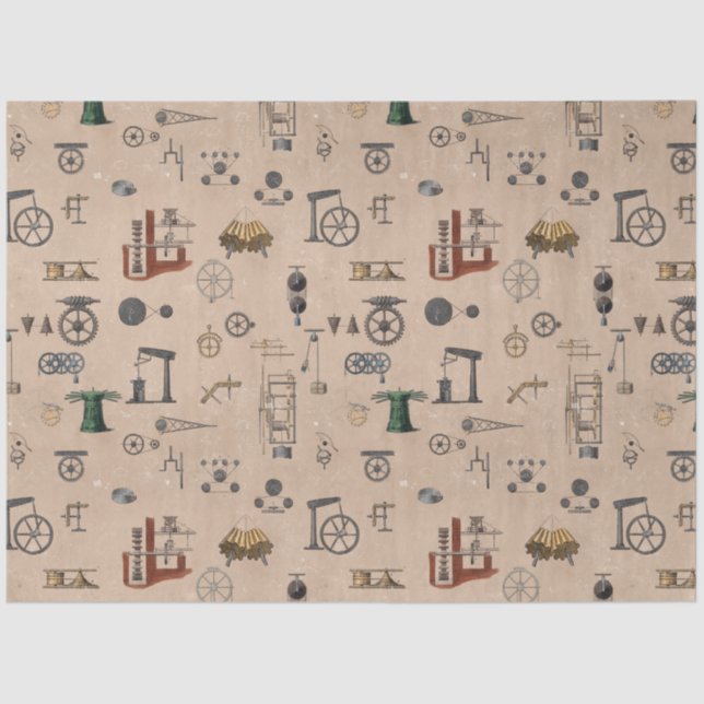 Papel De Seda Padrão Científico Mecânico de Engenharia Antiquado (Frente )