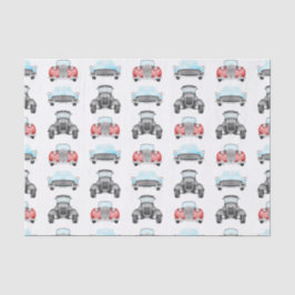 Papel De Seda Padrão Clássico de Aquarela de Vintage Cars