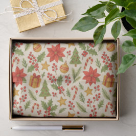 Papel De Seda Padrão Clássico de Poinsettia Botânica Floral