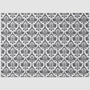 Papel De Seda Padrão Clássico de Têxtil Damask Preto e Branco