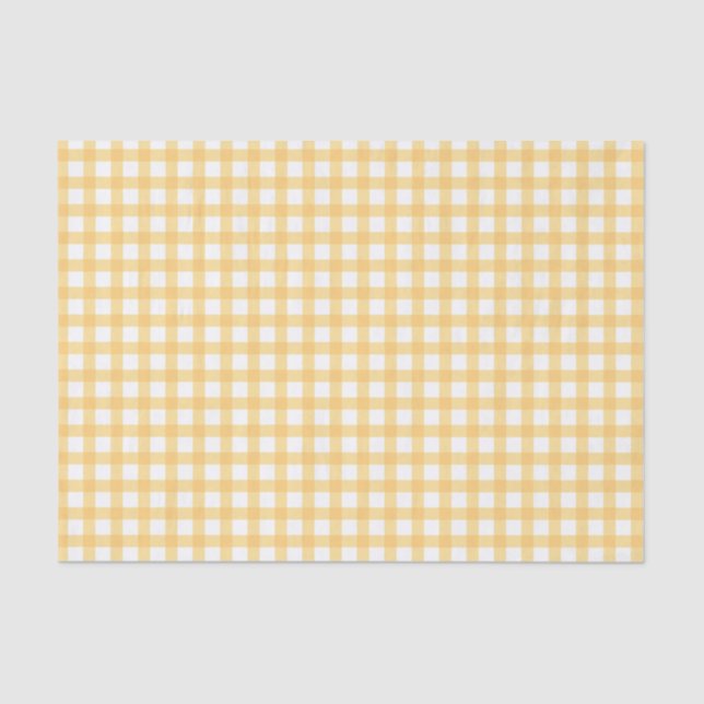 Papel De Seda Padrão Clássico Elegante Amarelo Gingham (Frente )