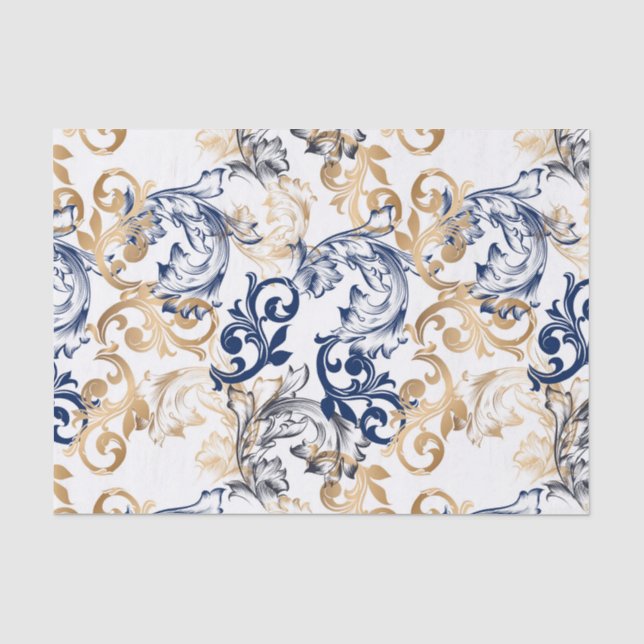 Papel De Seda Padrão Clássico Retrô em Estilo Barroco (Frente )