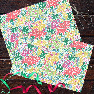 Papel De Seda Padrão Colorido de Arte de Arroz Alegre e Feliz