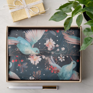Papel De Seda Padrão Colorido de Beija-flores e Flores de Invern