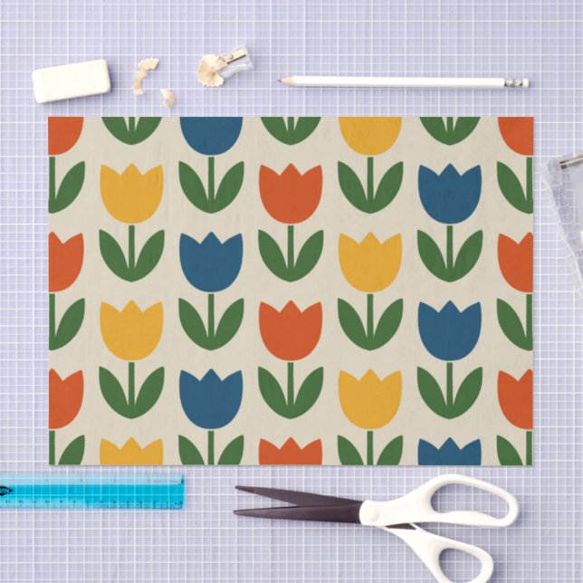 Papel De Seda Padrão Colorido de Tulipas (Arte )