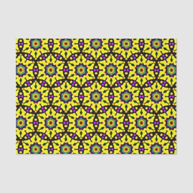 Papel De Seda Padrão Colorido De Vidro Amarelo Mandala (Frente )