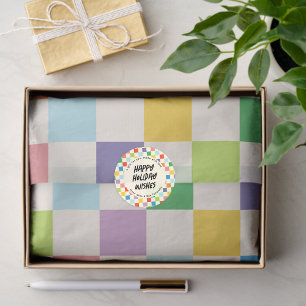 Papel De Seda Padrão Colorido do Quadro de Verificação do Arco-Í