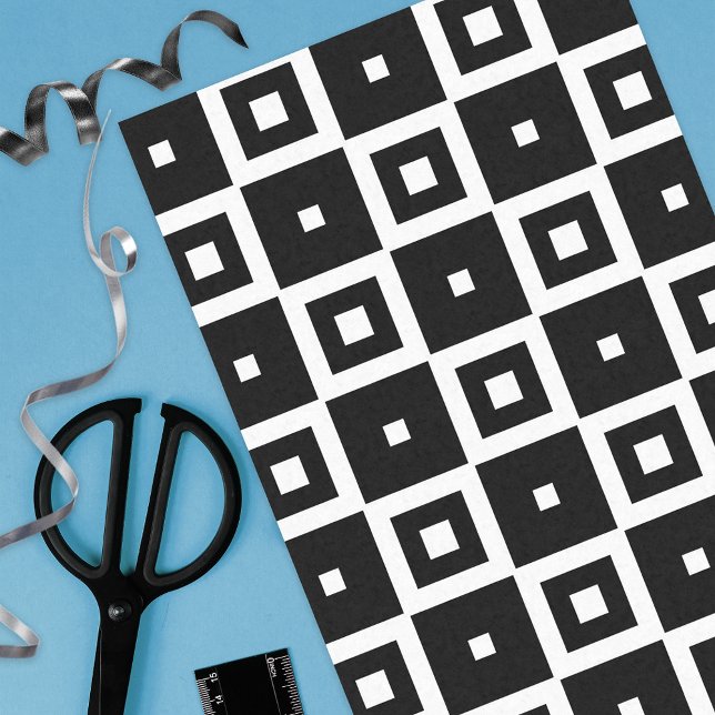 Papel De Seda Padrão Contemporâneo de Praças Pretas e Brancas (Criador carregado)