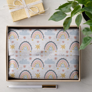 Papel De Seda Padrão contínuo caprichoso boho de arco-íris e flo