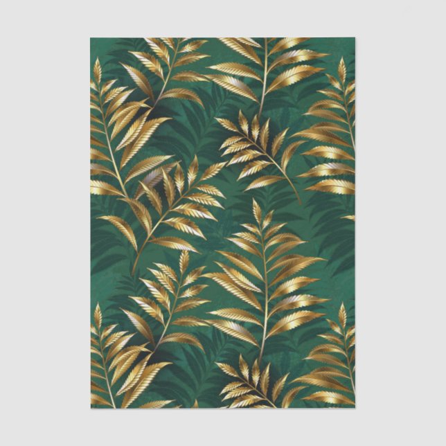 Papel De Seda Padrão contínuo com samambaias douradas (Frente )