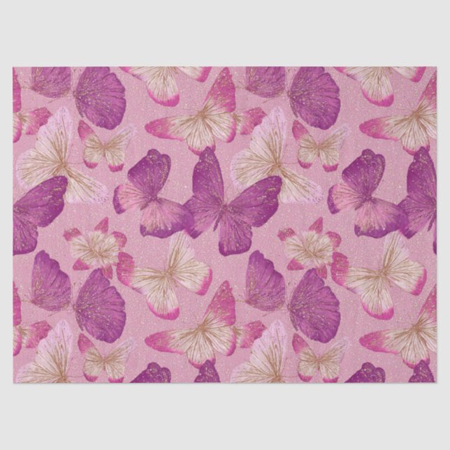 Papel De Seda Padrão contínuo de borboleta rosa com brilho (Frente )