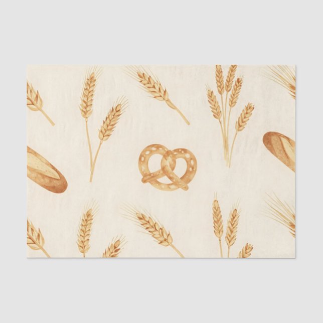 Papel De Seda Padrão contínuo de Pão Rústico & Trigo (Frente )