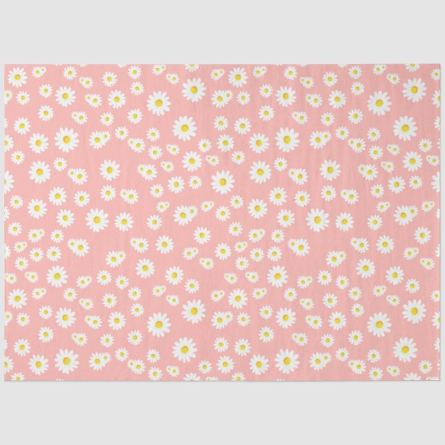 Papel De Seda Padrão Coral Pink Boho Primavera Daisies (Frente )