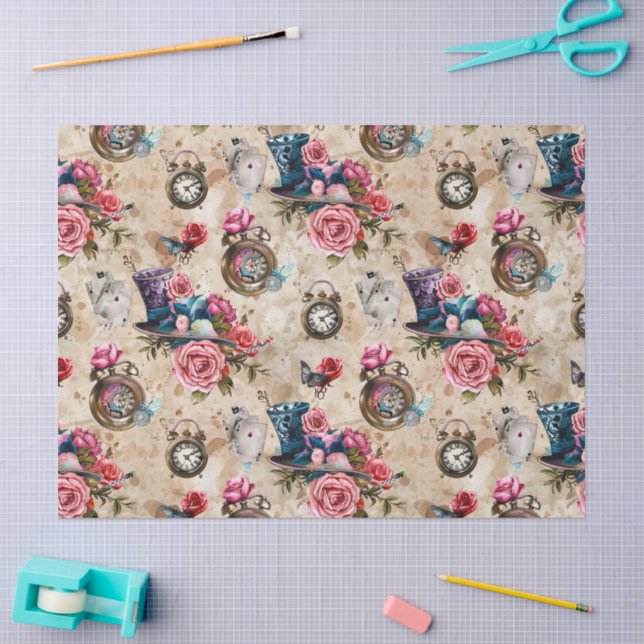 Papel De Seda Padrão da Alice no País das Maravilhas (Arte )