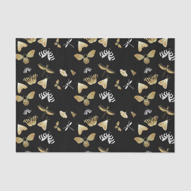 Papel De Seda Padrão da borboleta da mariposa preta (Frente )