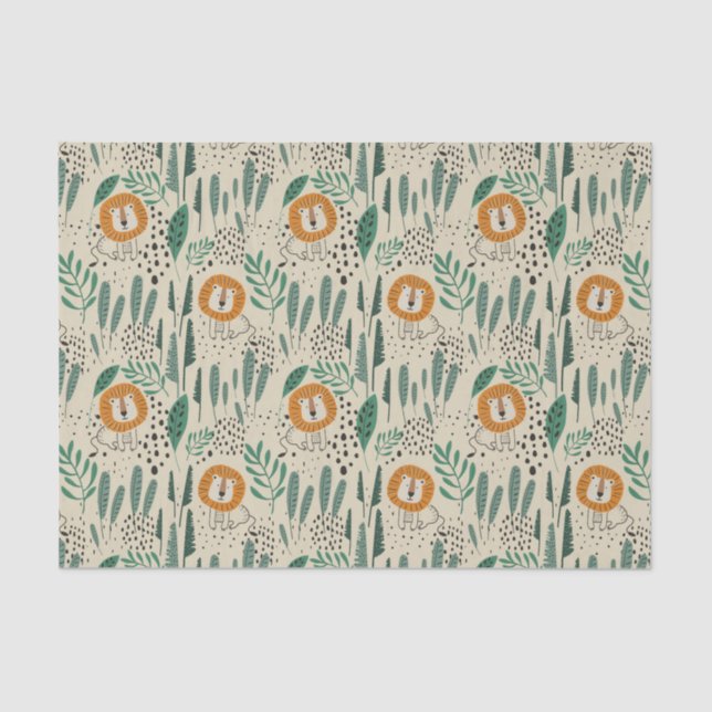 Papel De Seda Padrão da Floresta Tropical Selvagem de Leão-de-Dó (Frente )