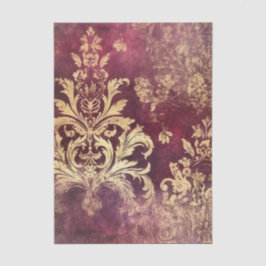 Papel De Seda Padrão Damask Burgundy e Dourado Grungy