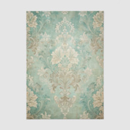 Papel De Seda Padrão Damask Sujo em Tons de Azuis Teal