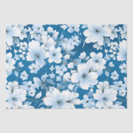 Papel De Seda padrão das flores brancas, fundo azul,