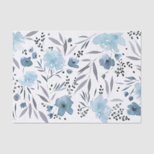 Papel De Seda padrão das flores de aquarela azul