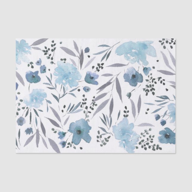 Papel De Seda padrão das flores de aquarela azul (Frente )