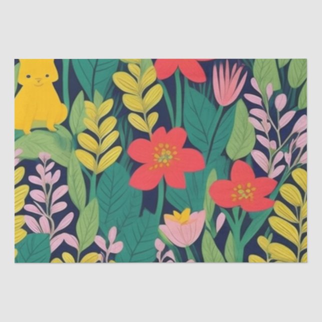 Papel De Seda Padrão das folhas florais da selva (Frente )