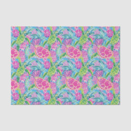 Papel De Seda Padrão das tartarugas tropicais na praia de Preppy