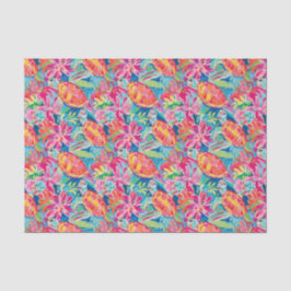 Papel De Seda Padrão das tartarugas tropicais na praia de Preppy