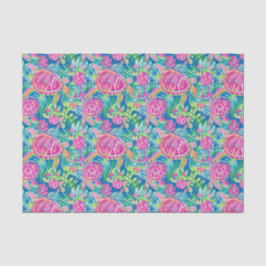 Papel De Seda Padrão das tartarugas tropicais na praia de Preppy