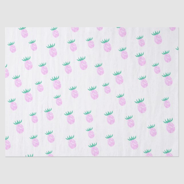 Papel De Seda Padrão de Abacaxi Rosa Tropical Fofo (Frente )