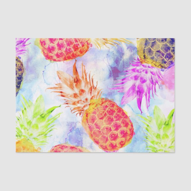 Papel De Seda Padrão de Abacaxi Tropical Decoupage Aquarela (Frente )