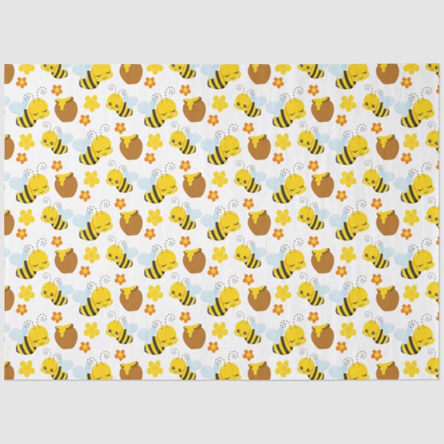 Papel De Seda Padrão de Abelha e Flores (Frente )