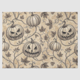 Papel De Seda Padrão de Abóbora de Halloween Vintage com Videira