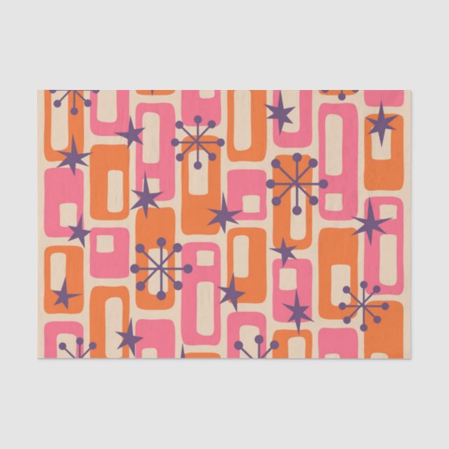 Papel De Seda Padrão de Abstrato cósmico moderno do Meio século  (Frente )